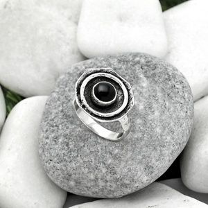 NWT Natural Black Onyx - Brazil 925 Sterling Silver Ring 6.5